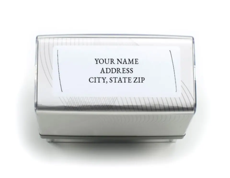 This is a 13/16" x 2 3/16" Self-Inking Stamp called Sensibly Simple printed in full color