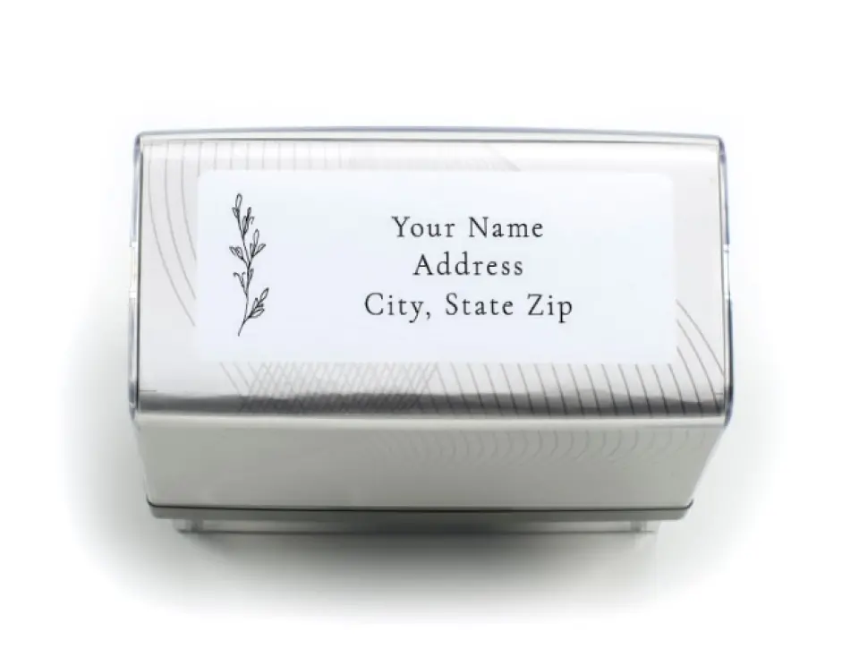 This is a 13/16" x 2 3/16" Self-Inking Stamp called Poetic Bloom printed in full color