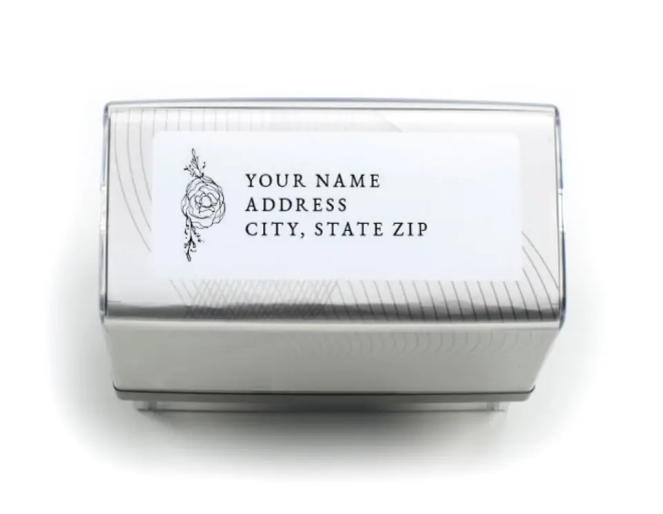 This is a 13/16" x 2 3/16" Self-Inking Stamp called Blooming Rose printed in full color