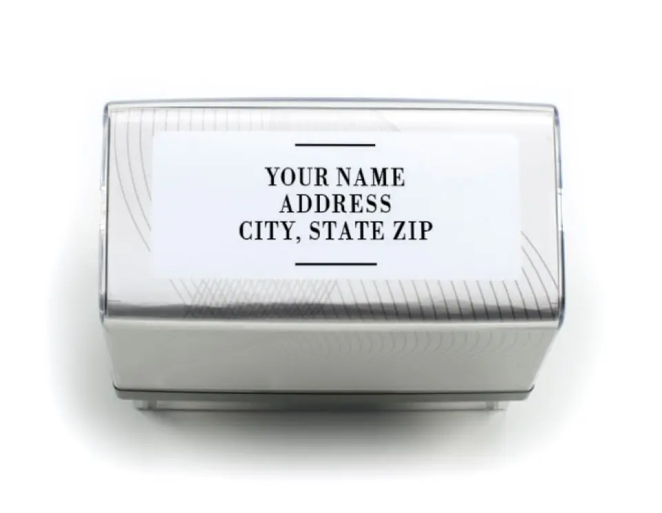 This is a 13/16" x 2 3/16" Self-Inking Stamp called Mystique printed in full color