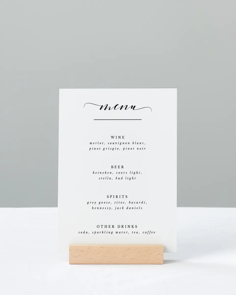 This is a 11" x 14" Menu Sign called Timeless Eloquence printed in full color