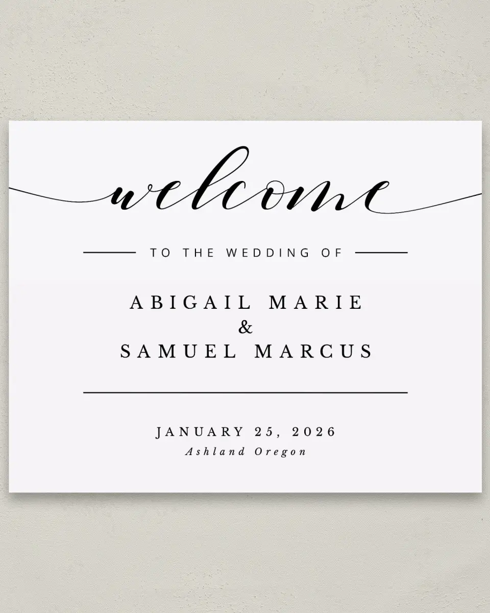 This is a 11" x 14" Welcome Sign called Timeless Eloquence printed in full color