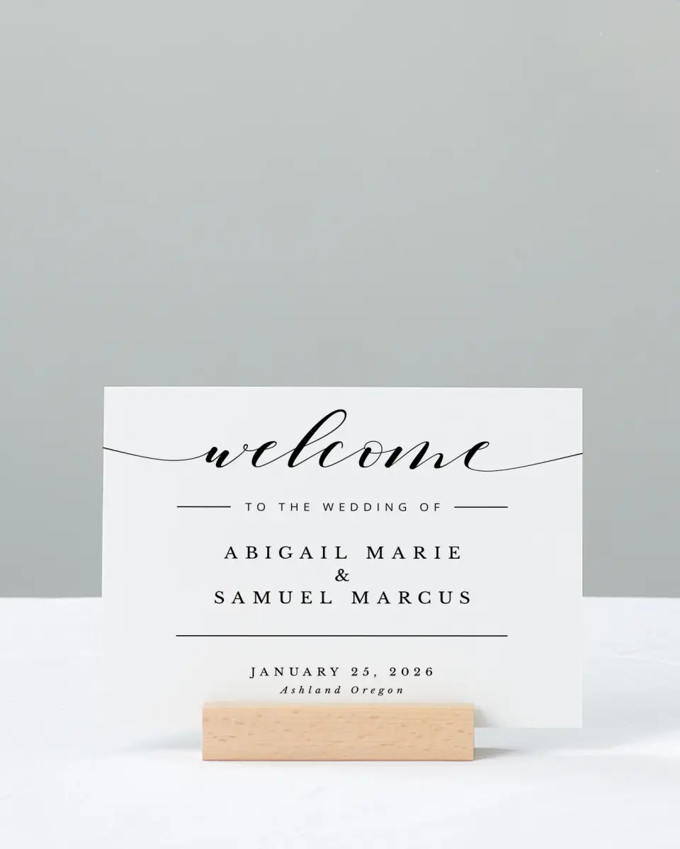 This is a 11" x 14" Welcome Sign called Timeless Eloquence printed in full color