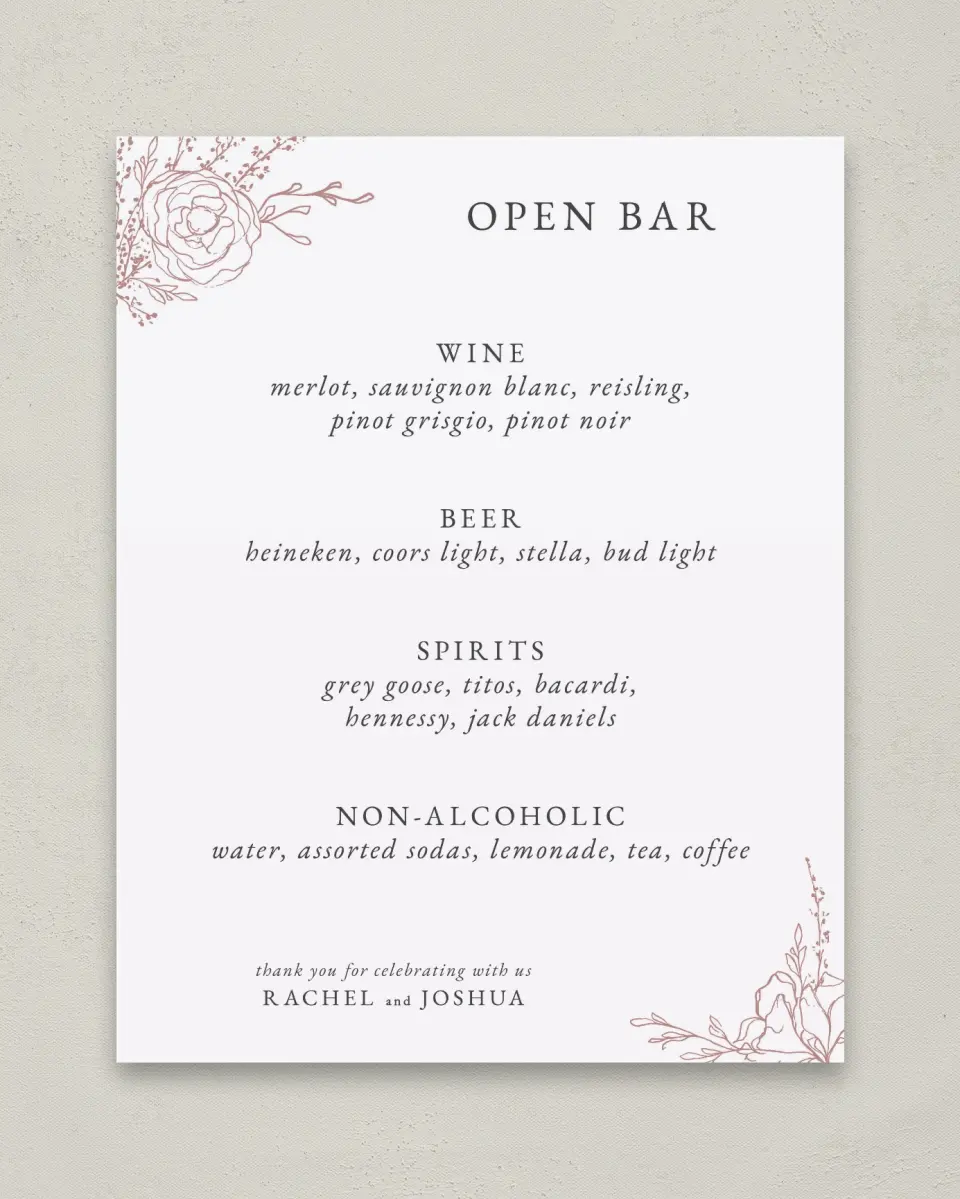 This is a 11" x 14" Menu Sign called Blooming Rose printed in full color