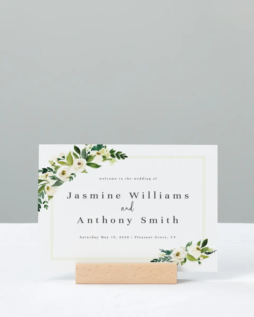 This is a 11" x 14" Welcome Sign called Wedding Florals printed in full color