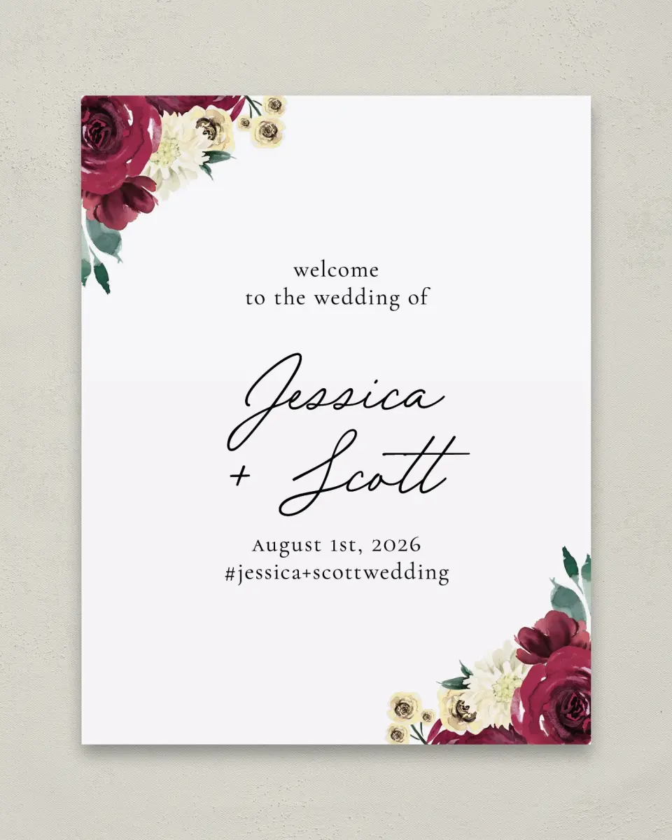 This is a 11" x 14" Welcome Sign called Floral Touch printed in full color