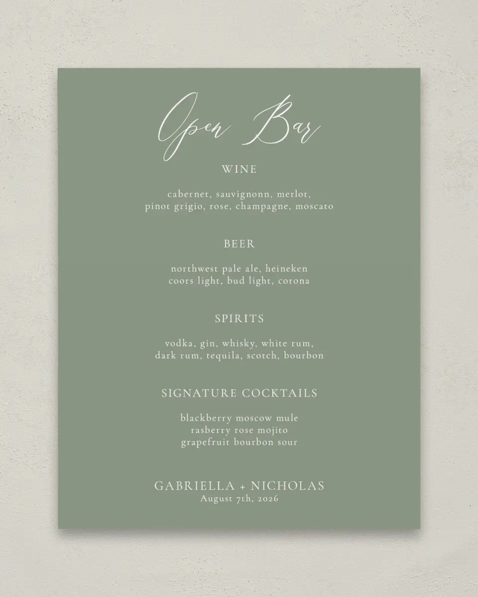 This is a 11" x 14" Menu Sign called Minimalist Type printed in full color
