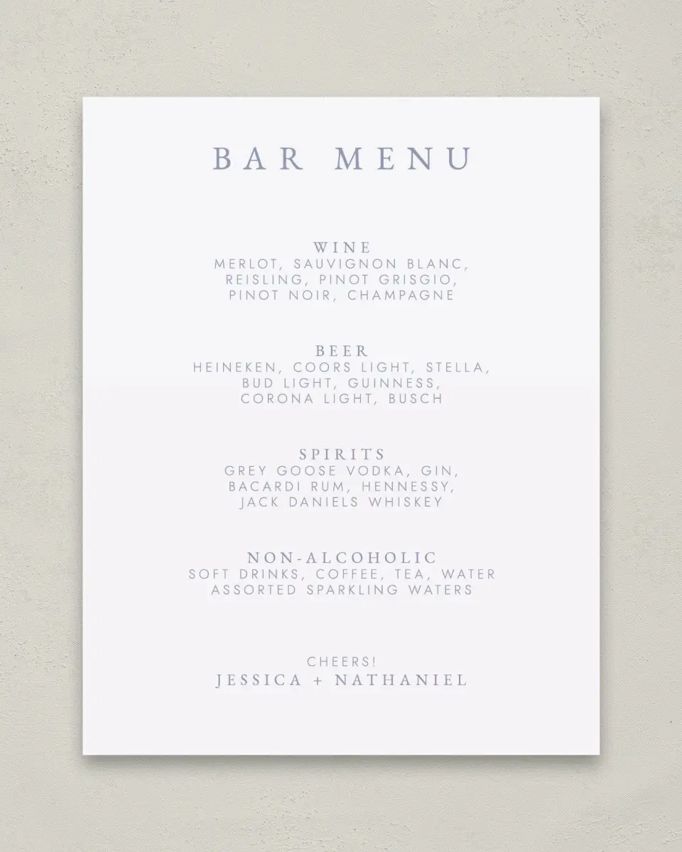 This is a 11" x 14" Menu Sign called Dainty Wreath printed in full color