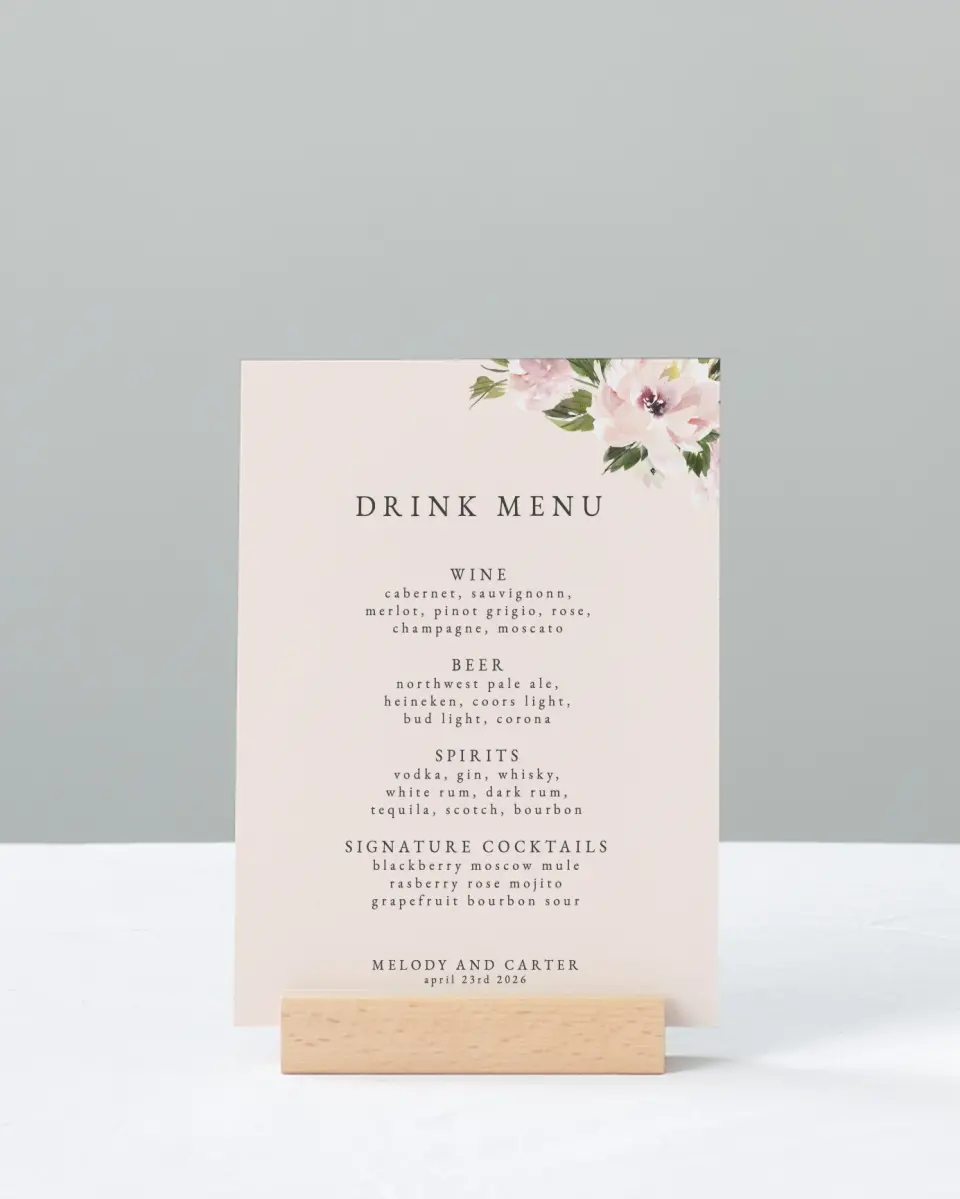 This is a 11" x 14" Menu Sign called Sweet Floral printed in full color
