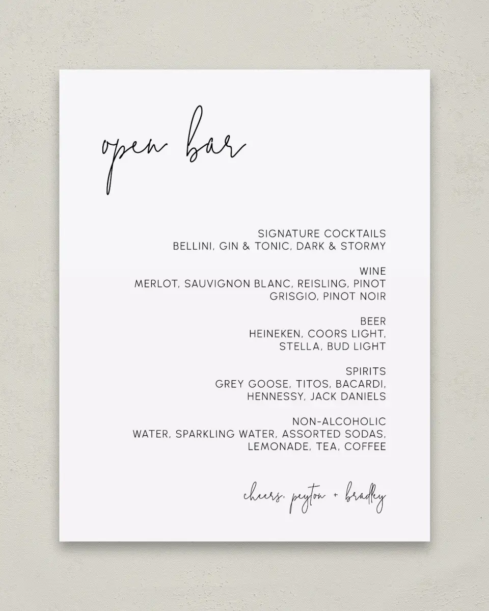 This is a 11" x 14" Menu Sign called Mod Aesthetic printed in full color with Rose Gold foil