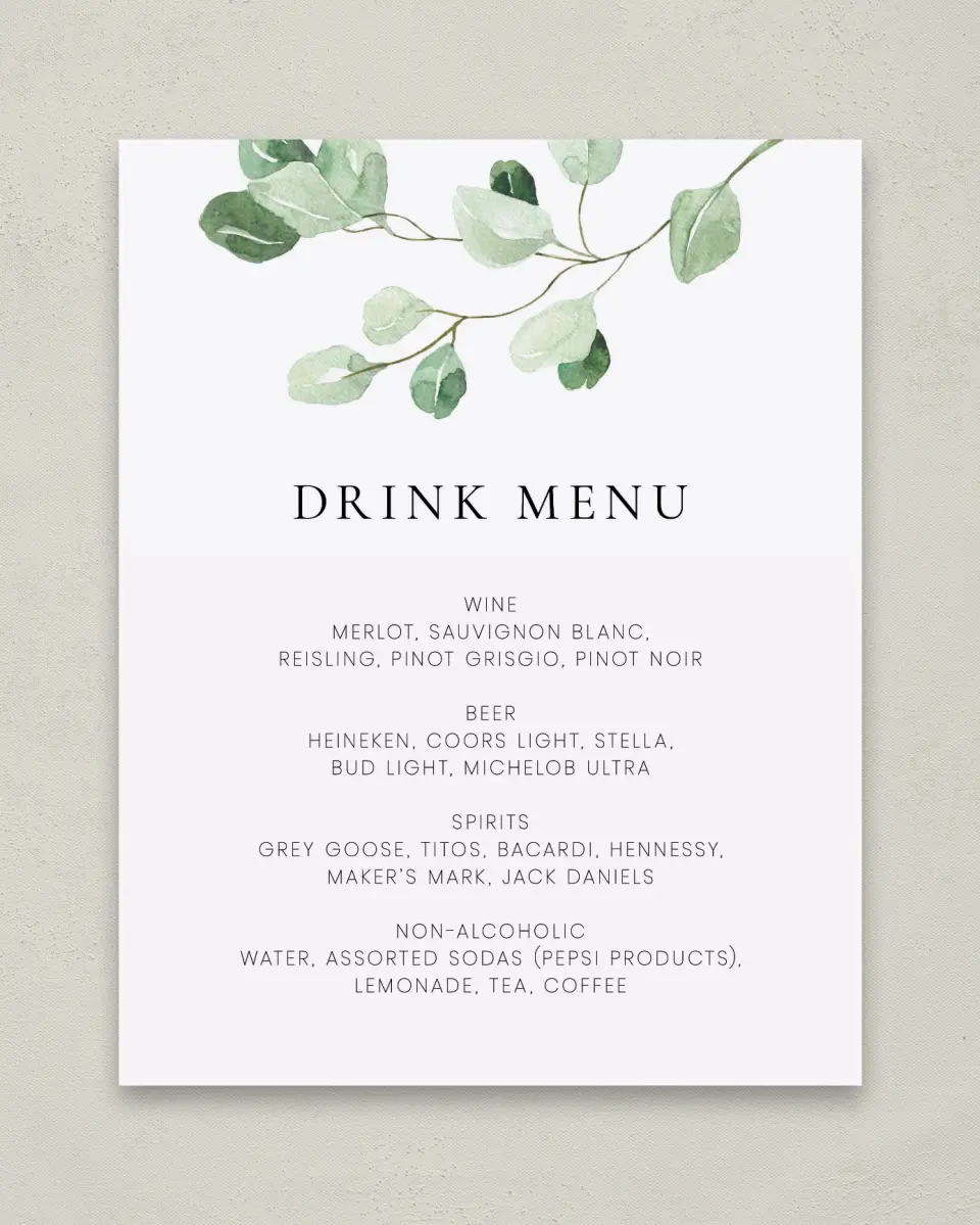 This is a 11" x 14" Menu Sign called Sweet Greenery printed in full color