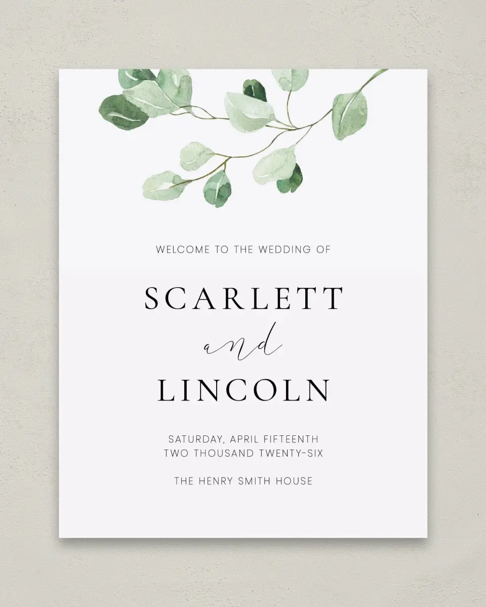 This is a 11" x 14" Welcome Sign called Sweet Greenery printed in full color