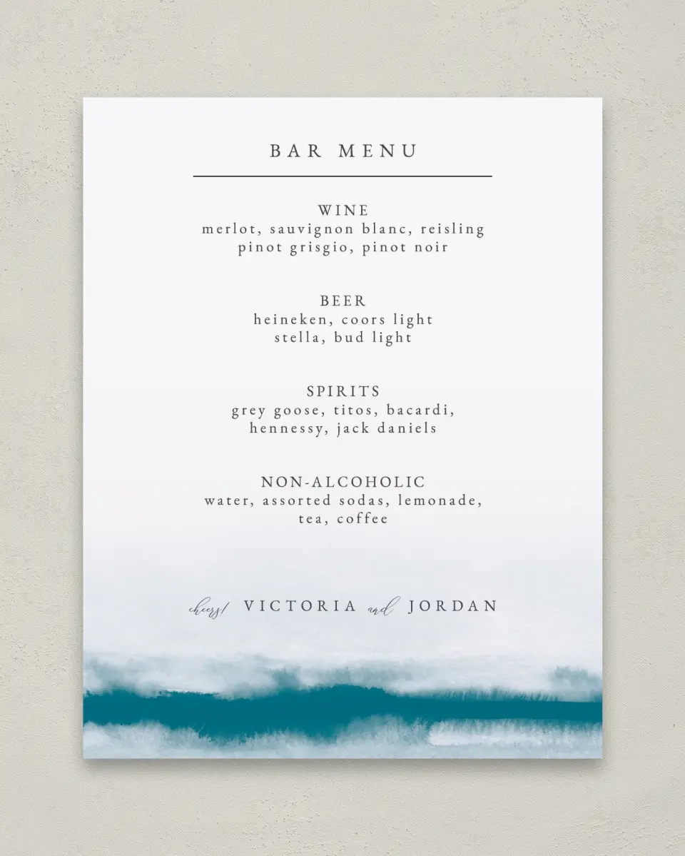 This is a 11" x 14" Menu Sign called Shore Impression printed in full color
