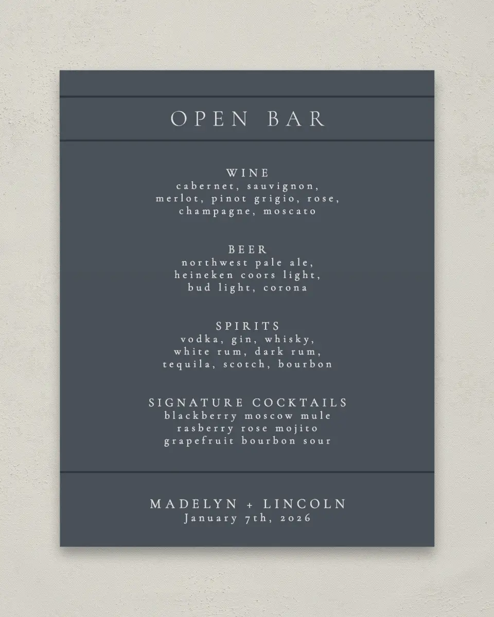 This is a 11" x 14" Menu Sign called Subtle Wreath printed in full color
