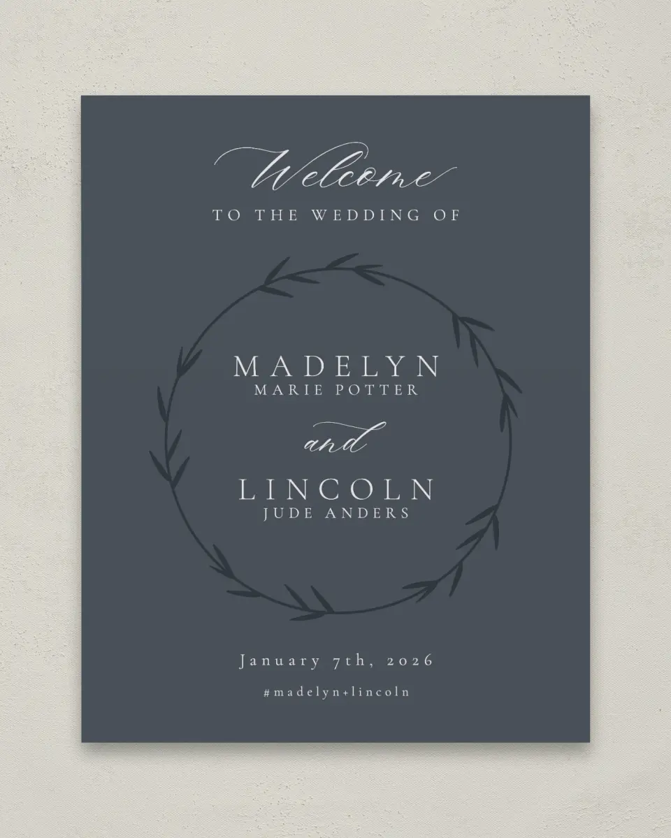 This is a 11" x 14" Welcome Sign called Subtle Wreath printed in full color