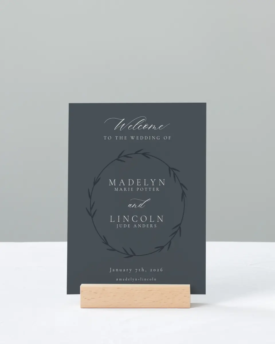 This is a 11" x 14" Welcome Sign called Subtle Wreath printed in full color