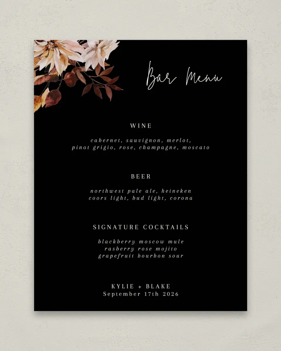 This is a 11" x 14" Menu Sign called Country Blooms printed in full color