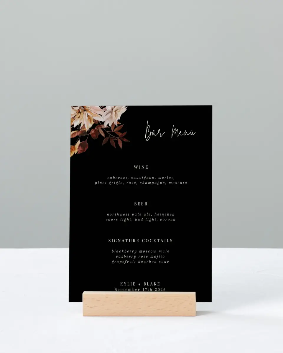 This is a 11" x 14" Menu Sign called Country Blooms printed in full color