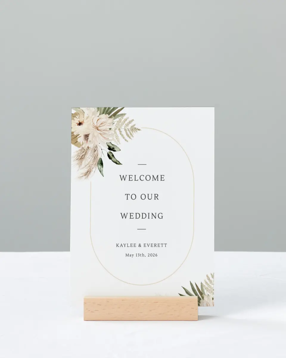 This is a 11" x 14" Welcome Sign called Serene Flora printed in full color with Gold foil