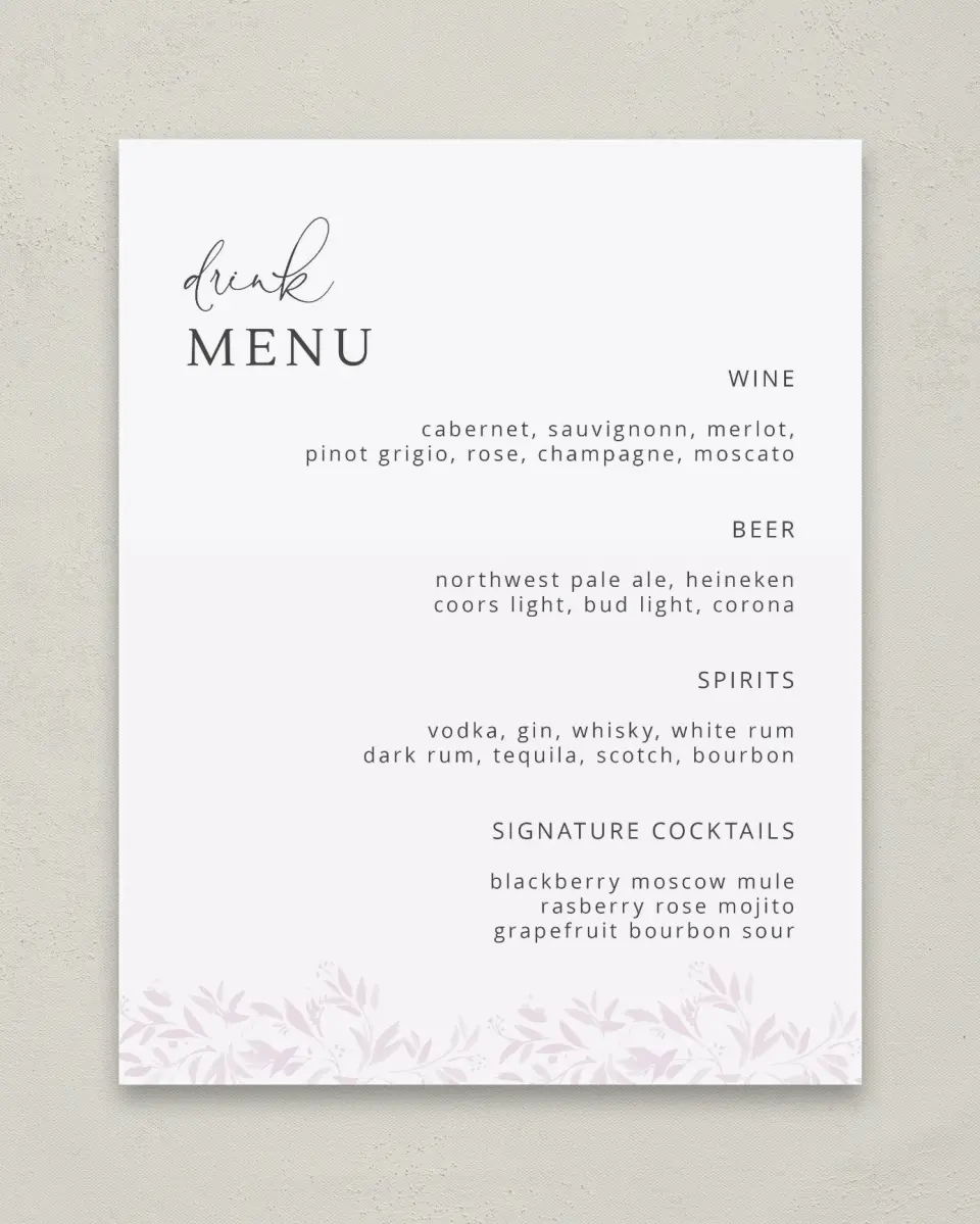 This is a 11" x 14" Menu Sign called Lush Leaves printed in full color