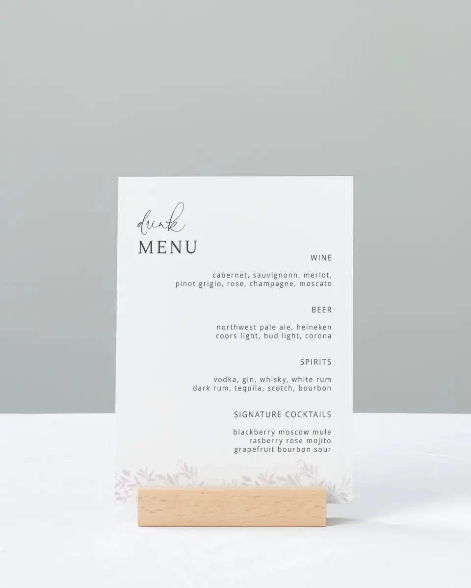 This is a 11" x 14" Menu Sign called Lush Leaves printed in full color