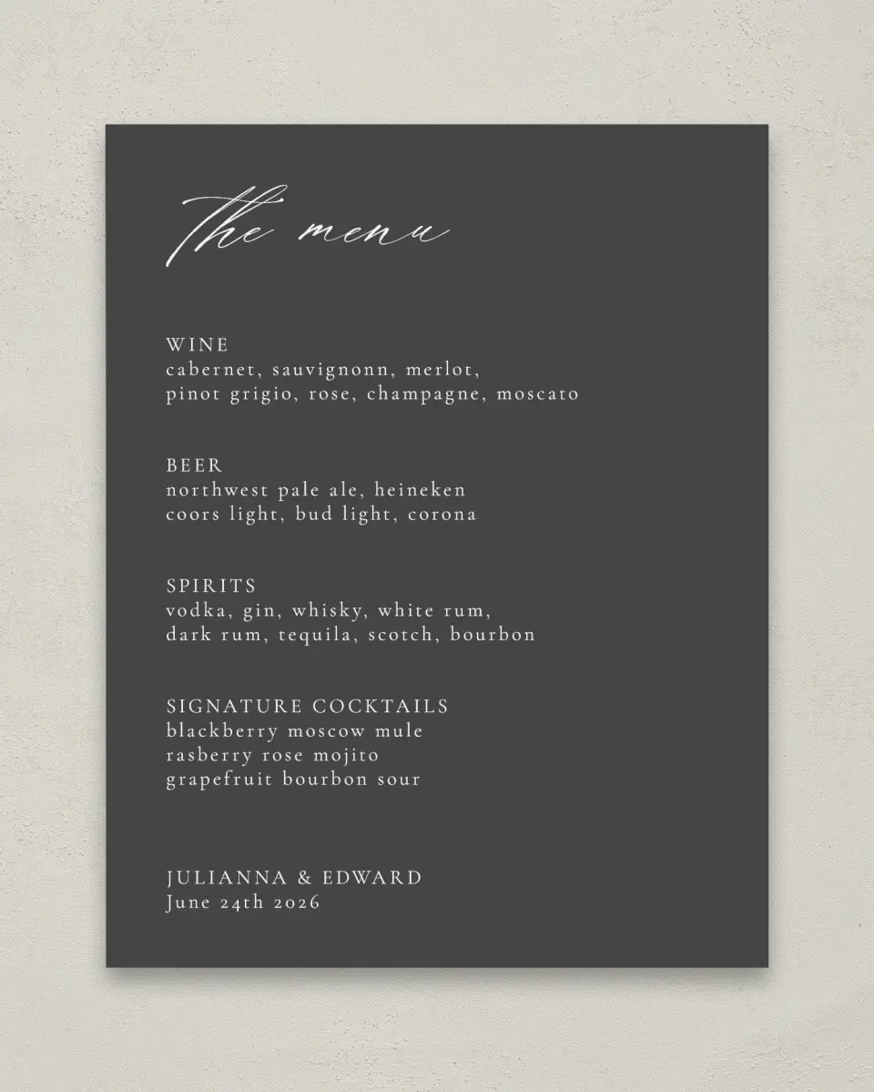 This is a 11" x 14" Menu Sign called Distinct Lines printed in full color