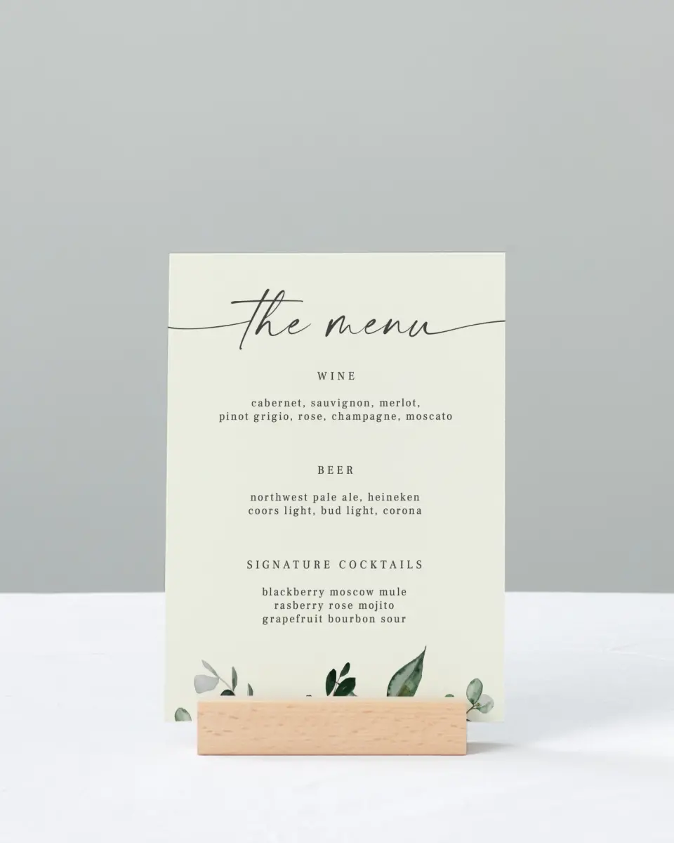 This is a 11" x 14" Menu Sign called Eucalyptus Greenery printed in full color