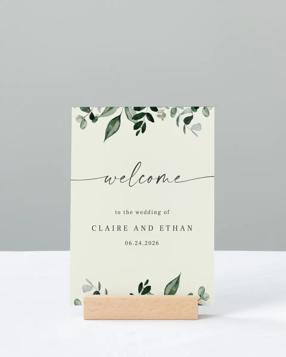 This is a 11" x 14" Welcome Sign called Eucalyptus Greenery printed in full color