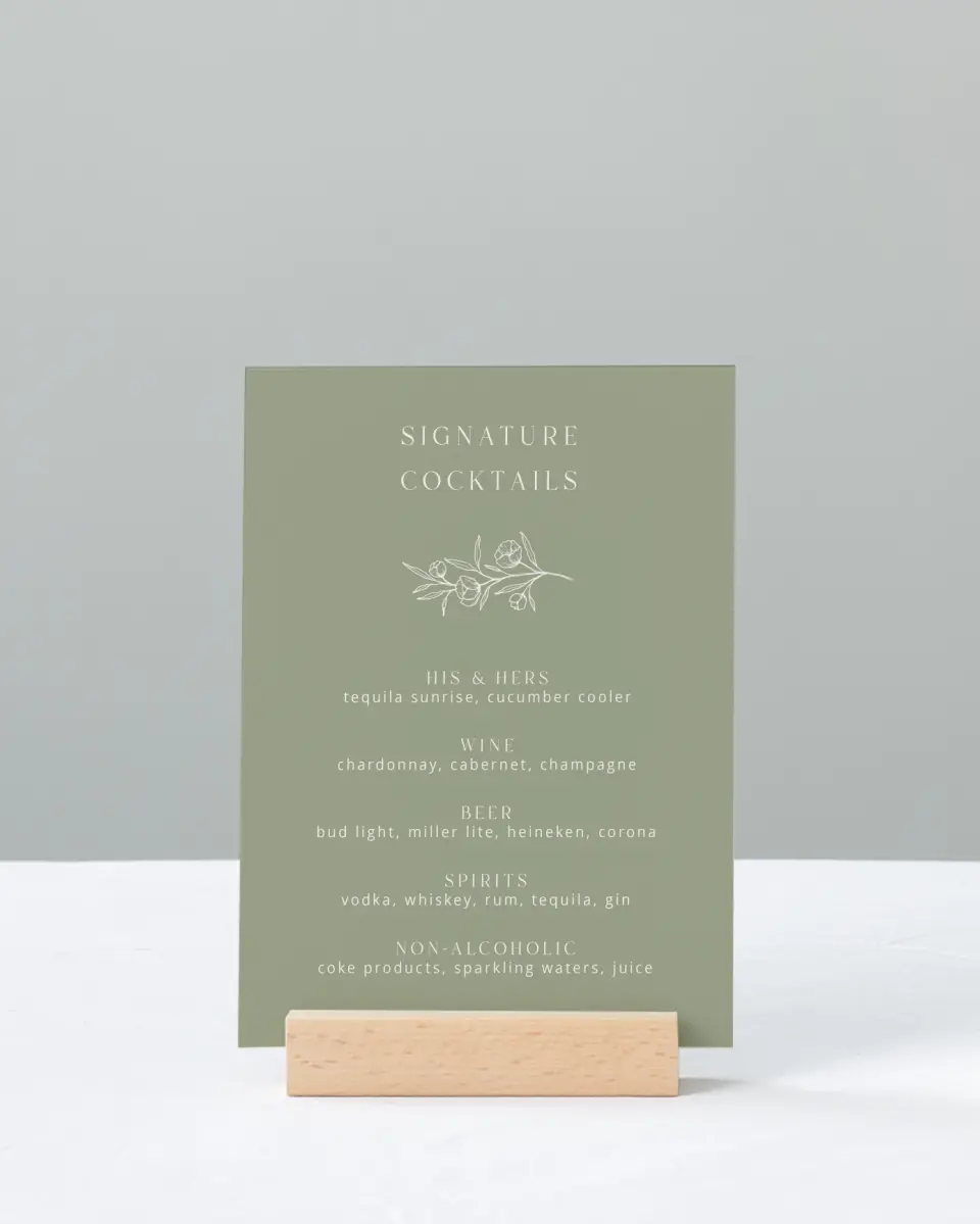 This is a 11" x 14" Menu Sign called The Jasmine printed in full color