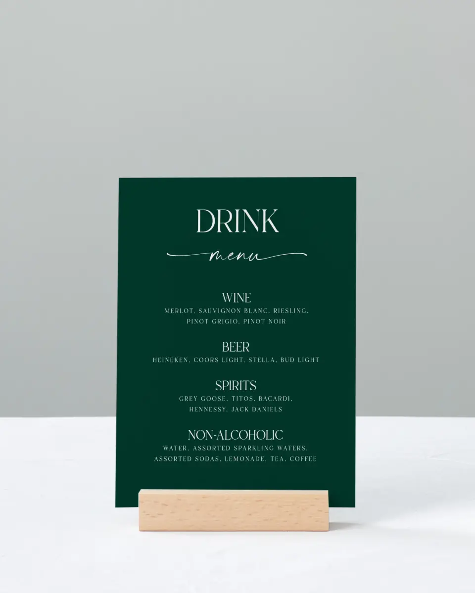 This is a 11" x 14" Menu Sign called The Olivia printed in full color