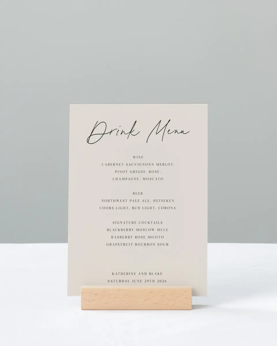 This is a 11" x 14" Menu Sign called Simple Elegance printed in full color with Gold foil