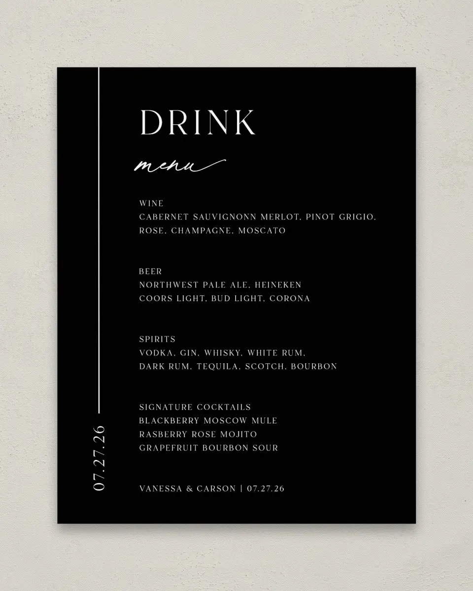 This is a 11" x 14" Menu Sign called Endless Love printed in full color with Rose Gold foil