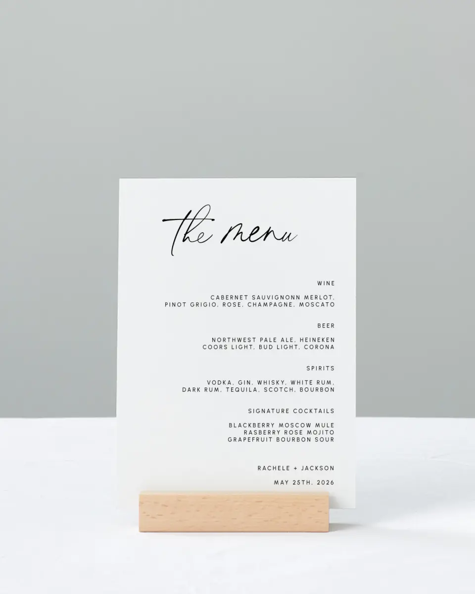 This is a 11" x 14" Menu Sign called Modern Simplicity printed in full color
