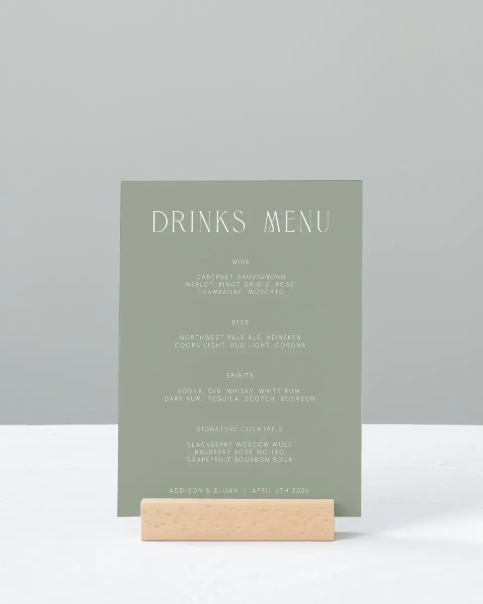 This is a 11" x 14" Menu Sign called Modern Monogram printed in full color