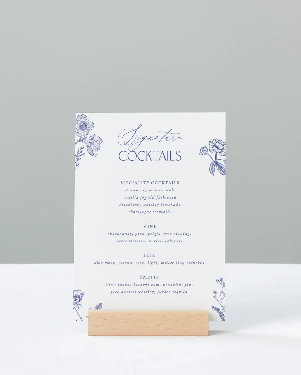 This is a 11" x 14" Menu Sign called Modern Chinoiserie printed in full color