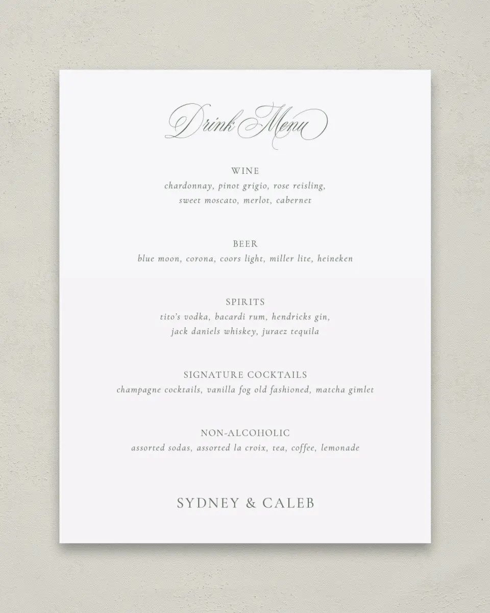 This is a 11" x 14" Menu Sign called Elegant Frame printed in full color