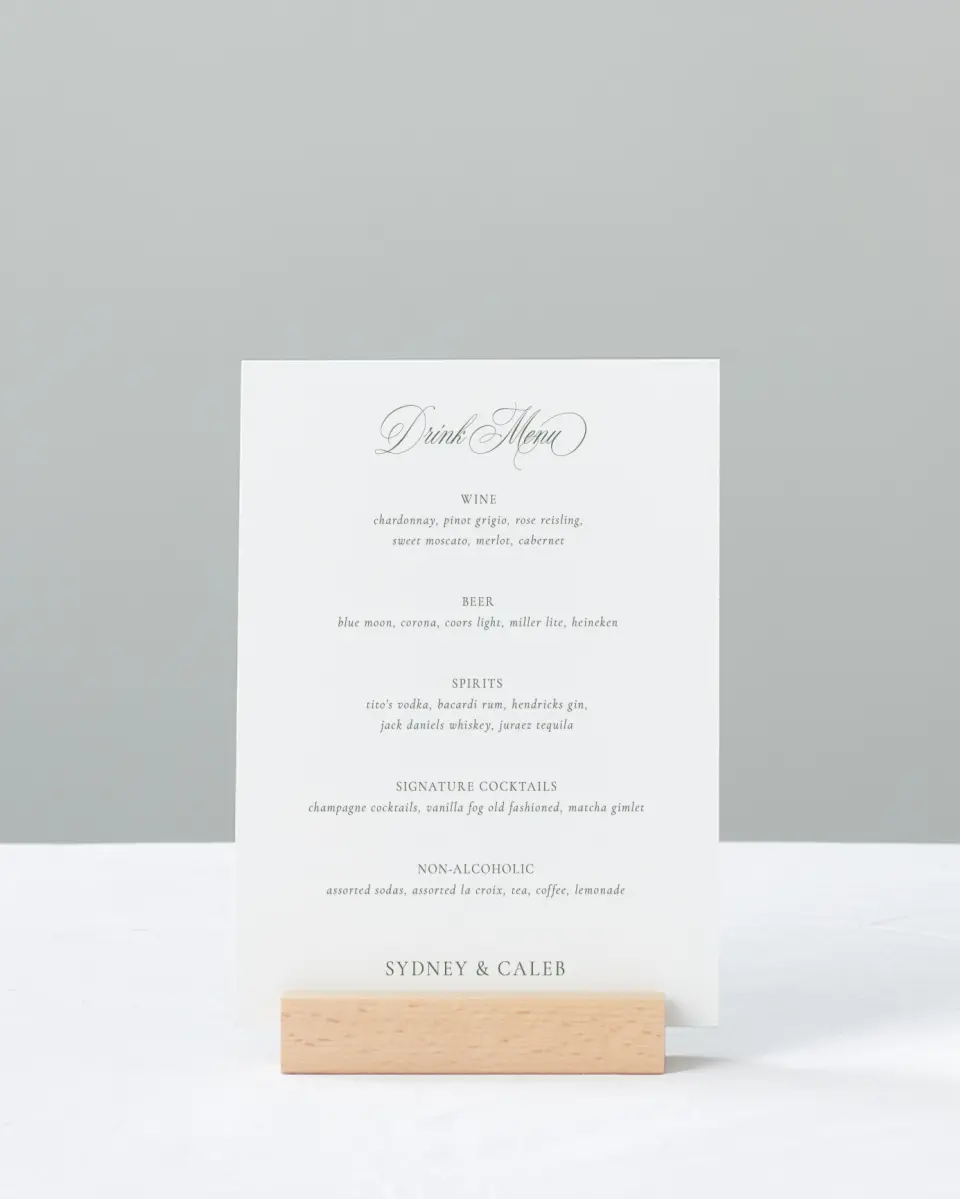 This is a 11" x 14" Menu Sign called Elegant Frame printed in full color