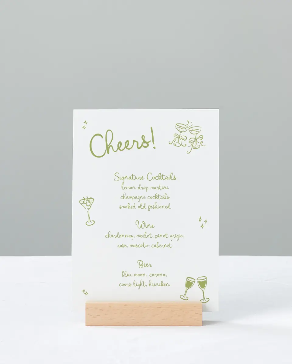 This is a 11" x 14" Menu Sign called Wedding Whimsy printed in full color