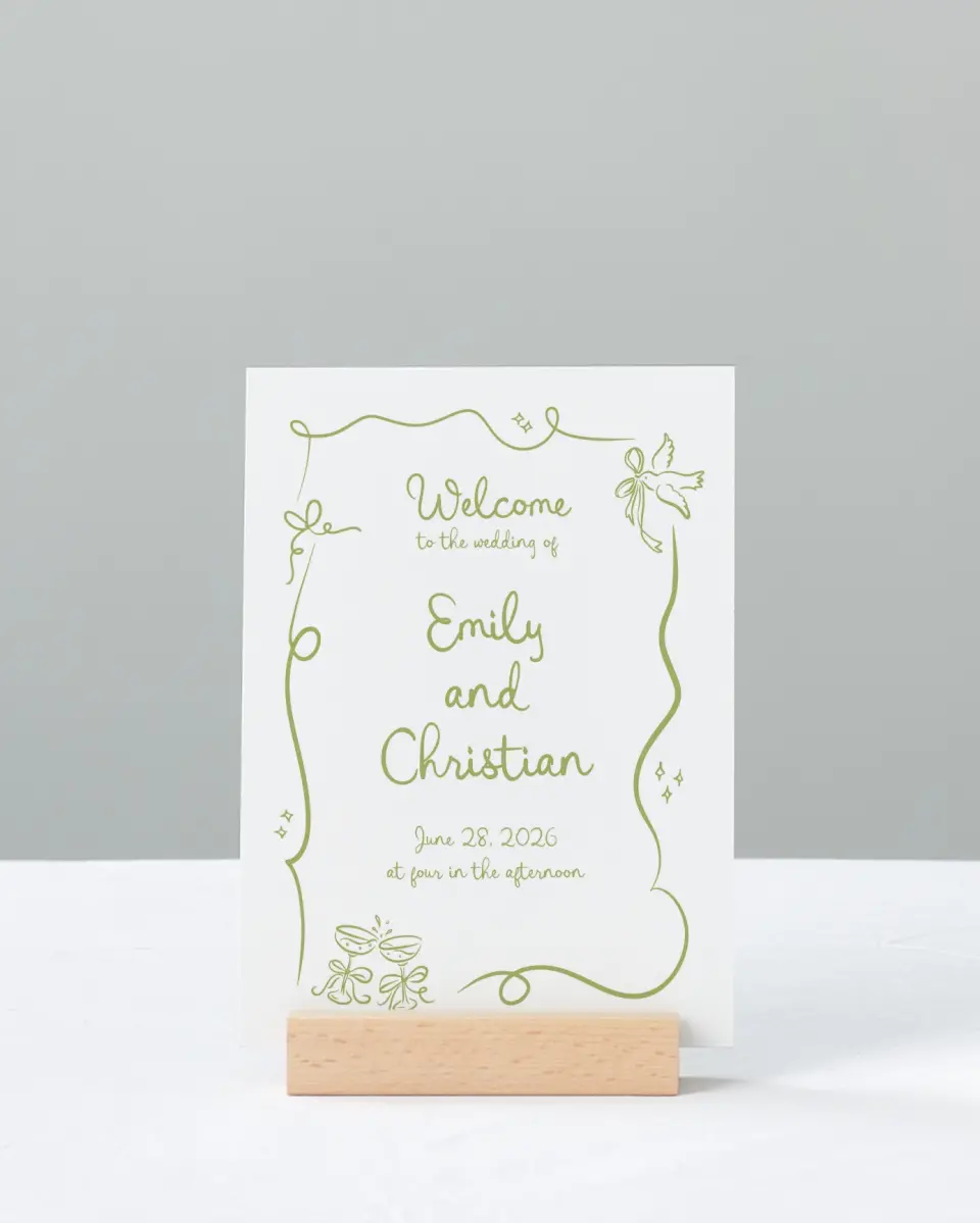 This is a 11" x 14" Welcome Sign called Wedding Whimsy printed in full color