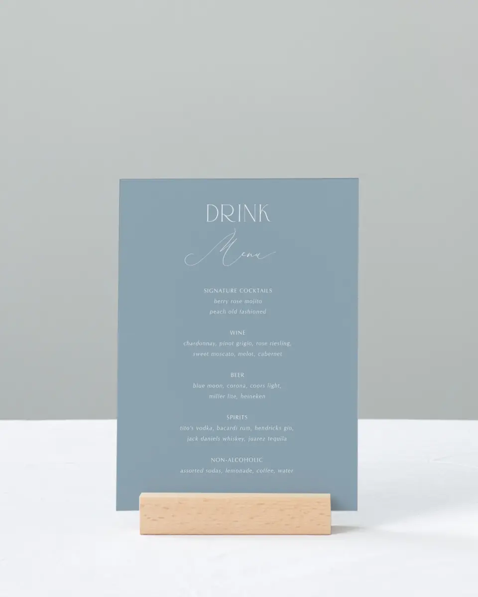 This is a 11" x 14" Menu Sign called The Victoria printed in full color with Gold foil