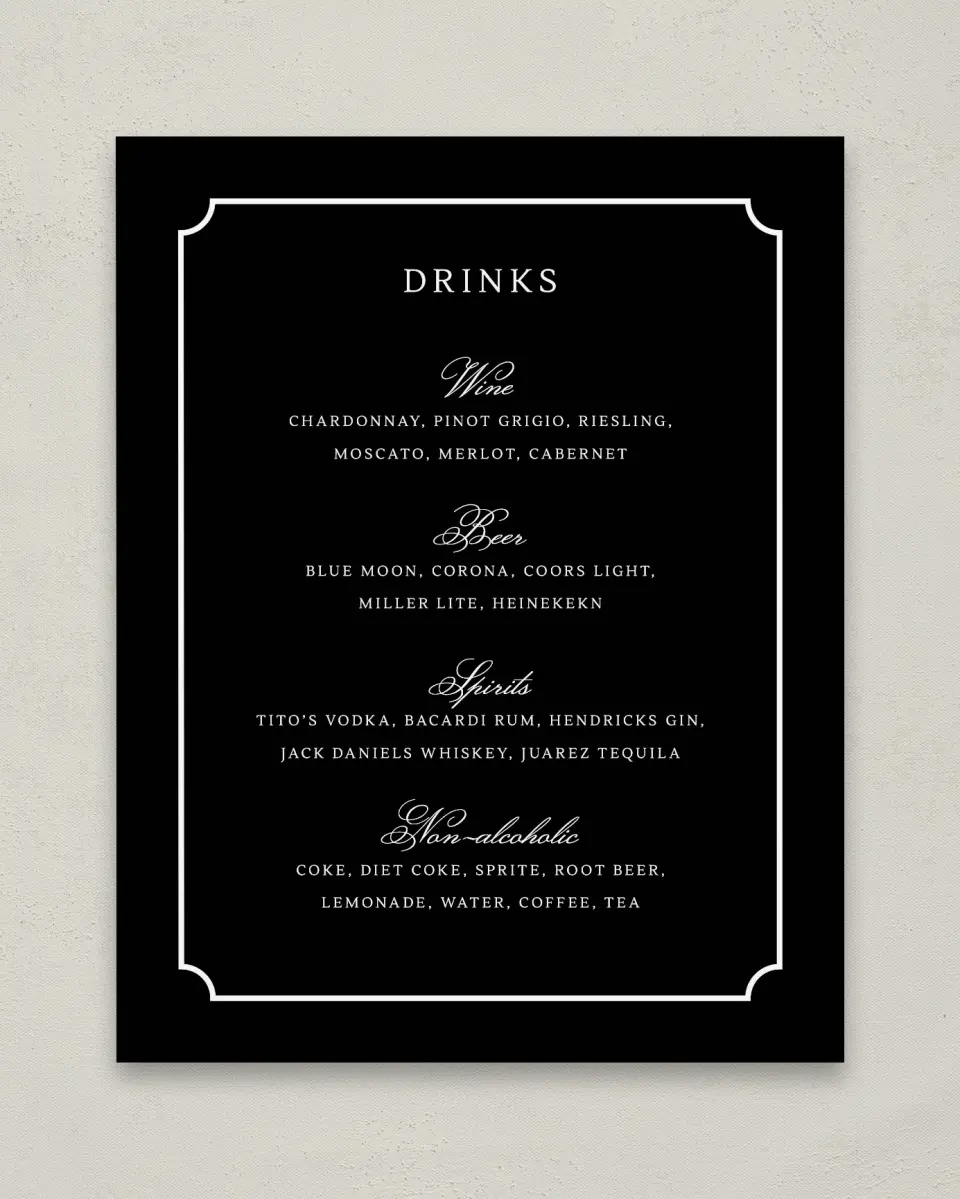 This is a 11" x 14" Menu Sign called Elegant Tradition printed in full color