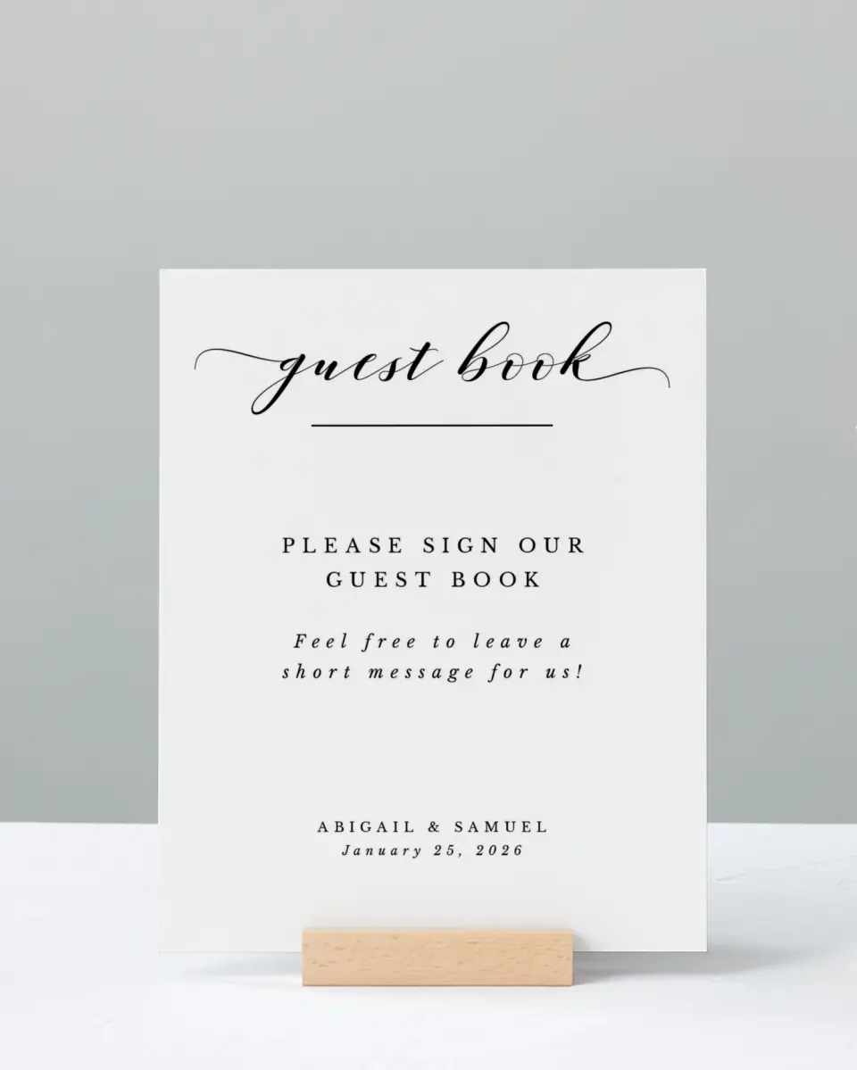 This is a 8" x 10" Guest Book Sign called Timeless Eloquence printed in full color