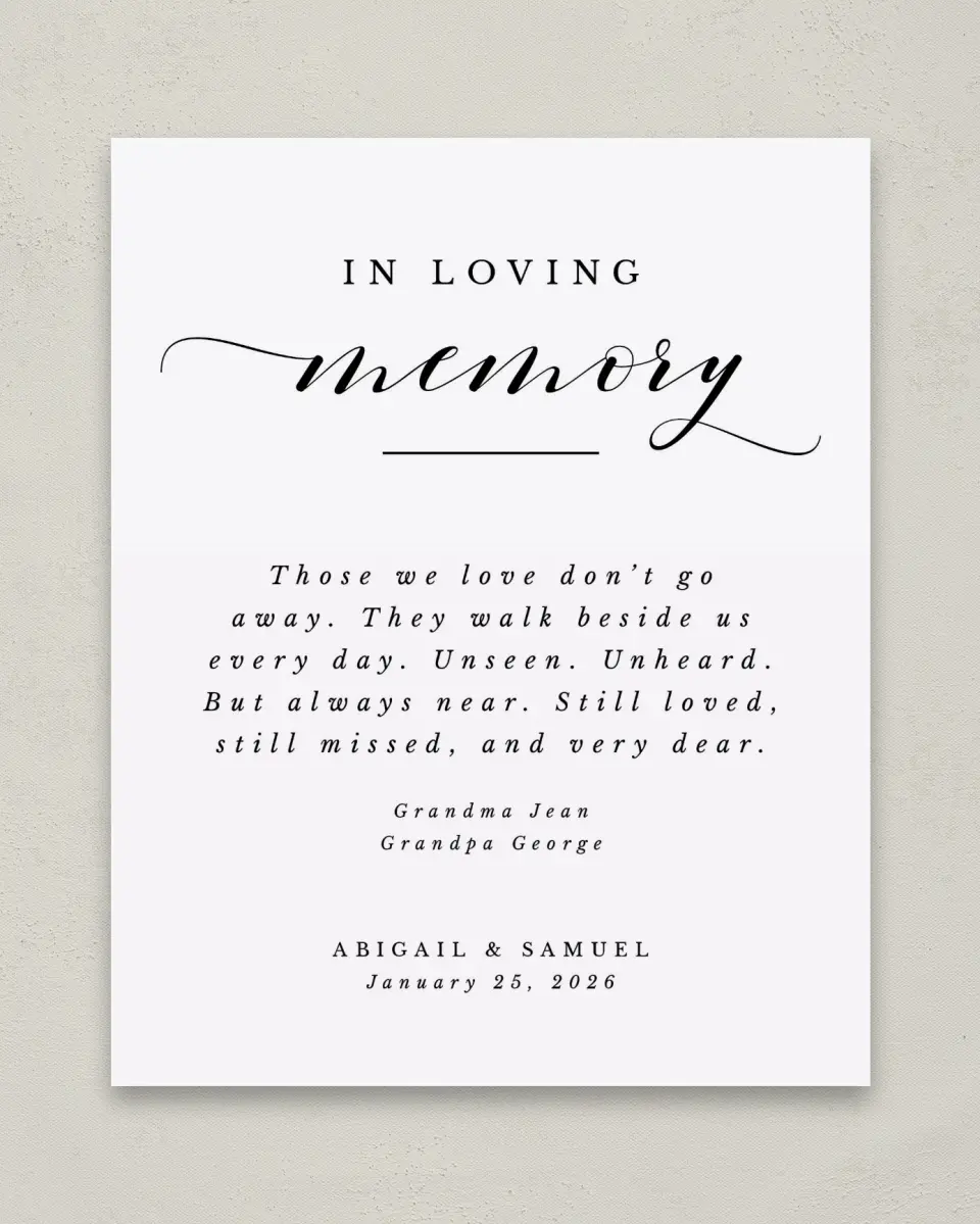 This is a 8" x 10" Loving Memory Sign called Timeless Eloquence printed in full color