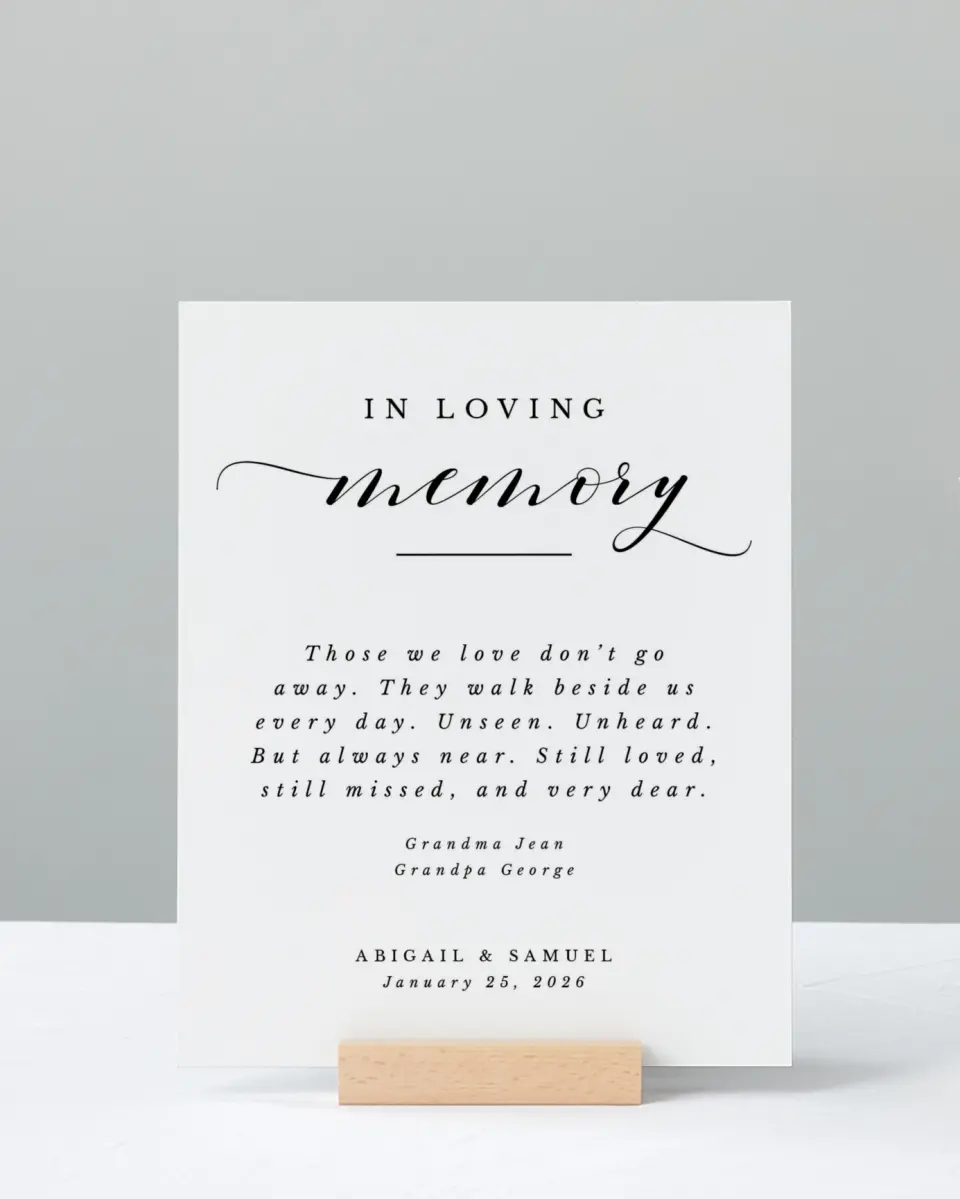 This is a 8" x 10" Loving Memory Sign called Timeless Eloquence printed in full color