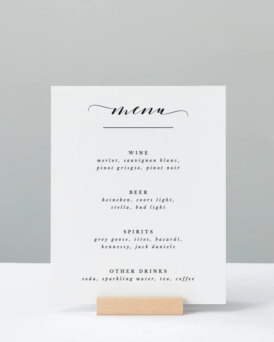 This is a 8" x 10" Menu Sign called Timeless Eloquence printed in full color