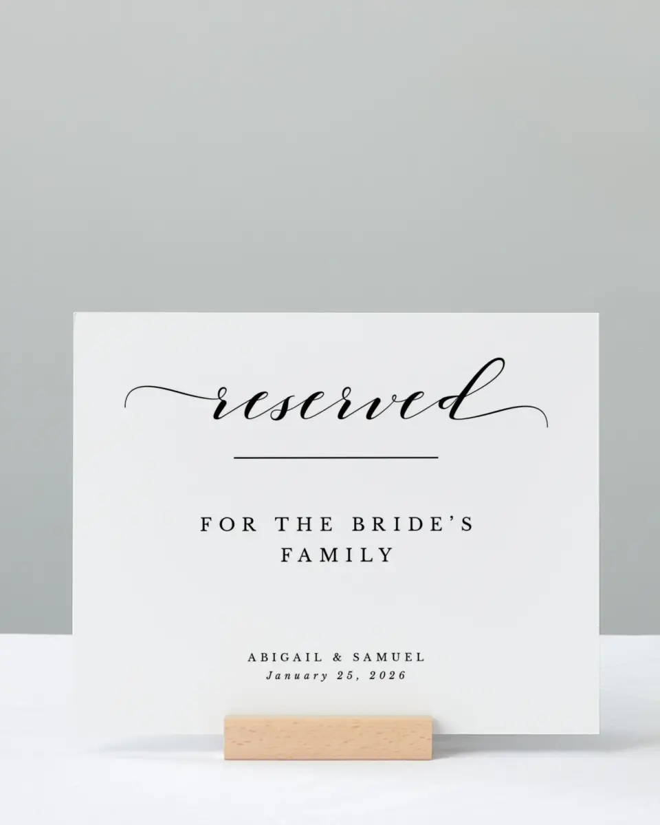 This is a 8" x 10" Reserved Seating Sign called Timeless Eloquence printed in full color