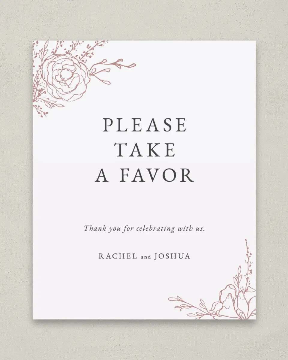 This is a 8" x 10" Favor Sign called Blooming Rose printed in full color with Gold foil