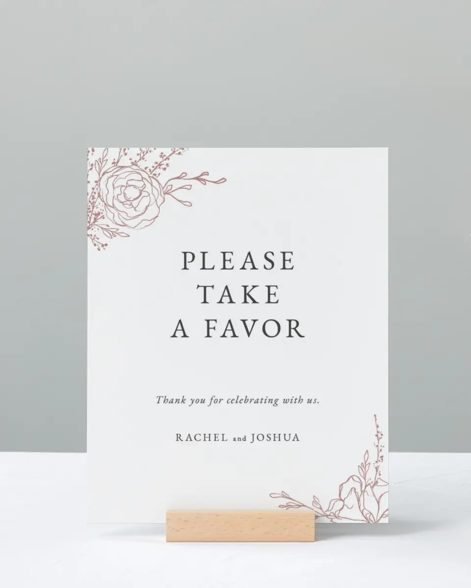 This is a 8" x 10" Favor Sign called Blooming Rose printed in full color with Gold foil