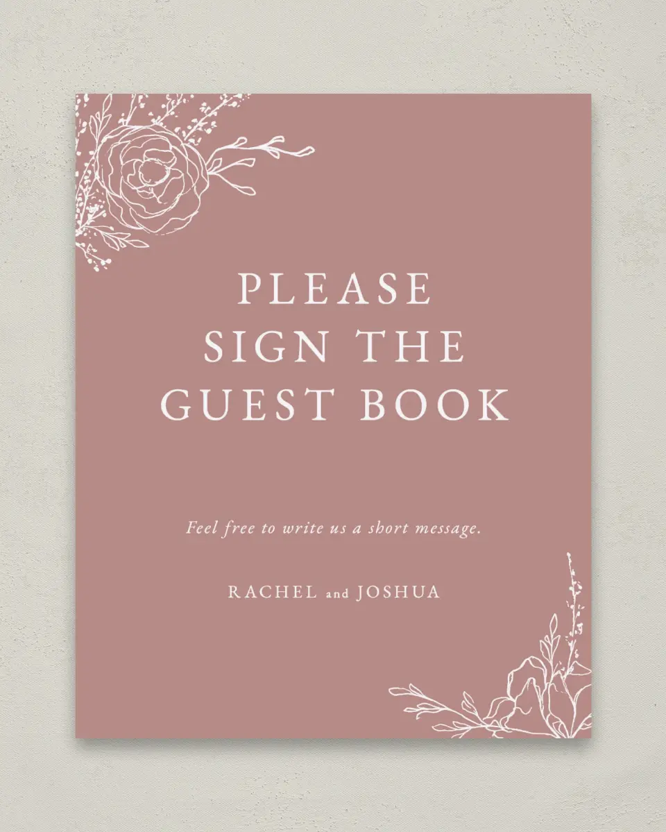 This is a 8" x 10" Guest Book Sign called Blooming Rose printed in full color