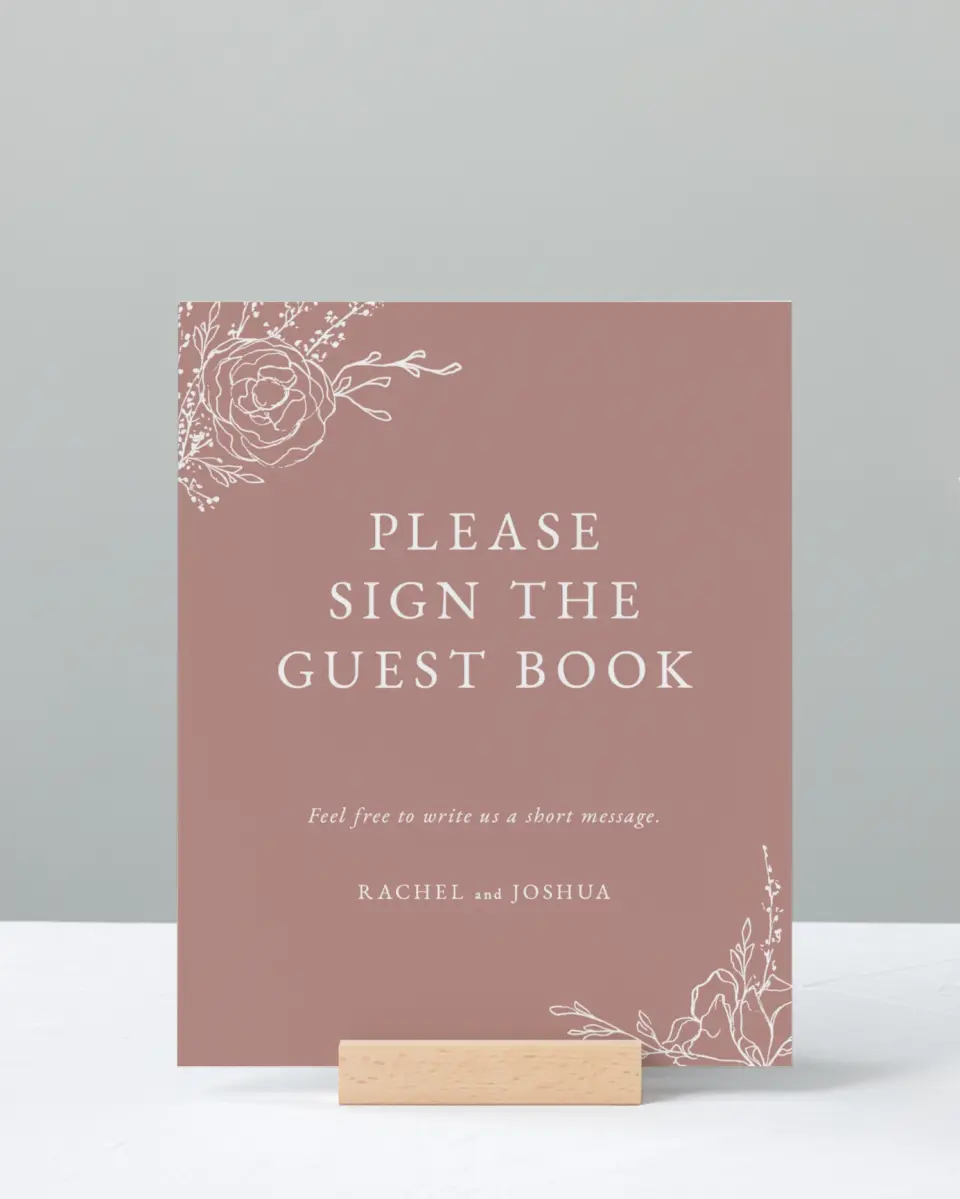 This is a 8" x 10" Guest Book Sign called Blooming Rose printed in full color with Gold foil